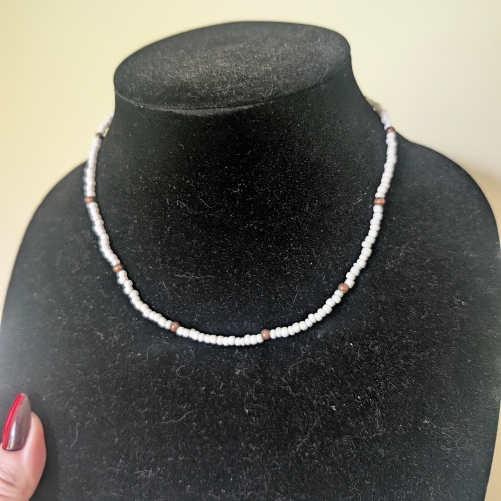 Elegant White and Brown Beaded Necklace
